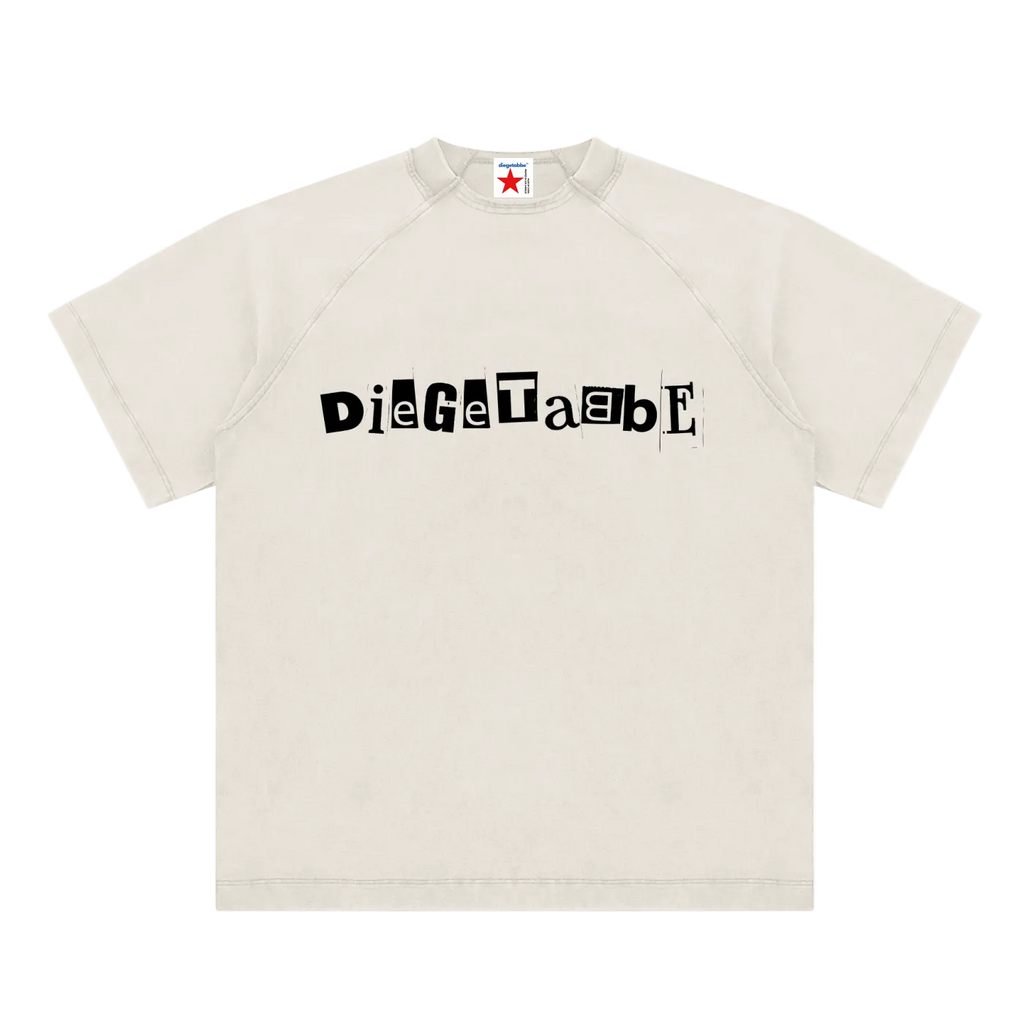camiseta, beige, crema, gray white, off white, vintage, lavado, washed, logo tee, diegetabbe, ransom note, tipografía, getabbe, estrella roja, hombro caído, raglán, manga corta, unisex, hombre, streetwear, casual, urbano, algodón, primavera, verano