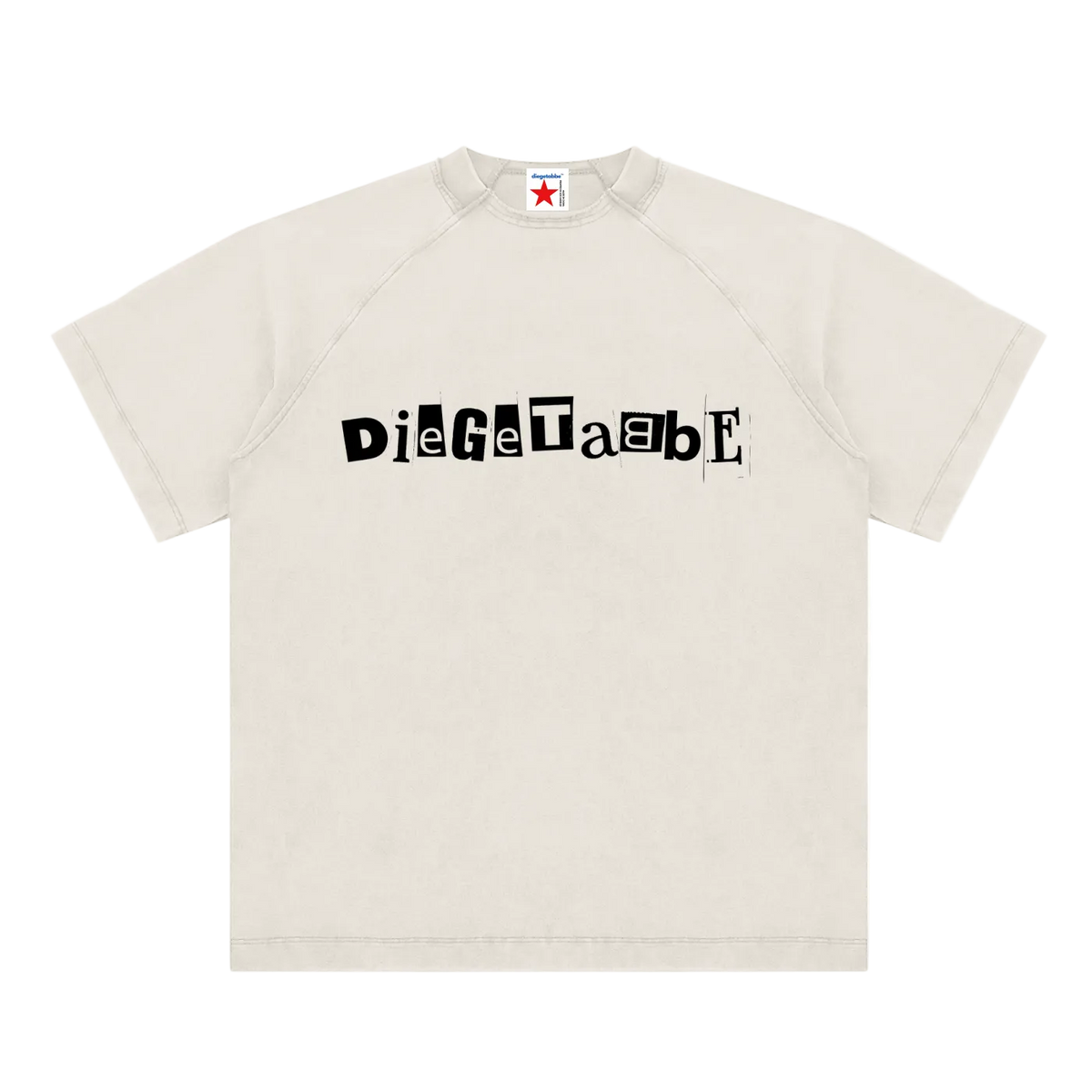 camiseta, beige, crema, gray white, off white, vintage, lavado, washed, logo tee, diegetabbe, ransom note, tipografía, getabbe, estrella roja, hombro caído, raglán, manga corta, unisex, hombre, streetwear, casual, urbano, algodón, primavera, verano