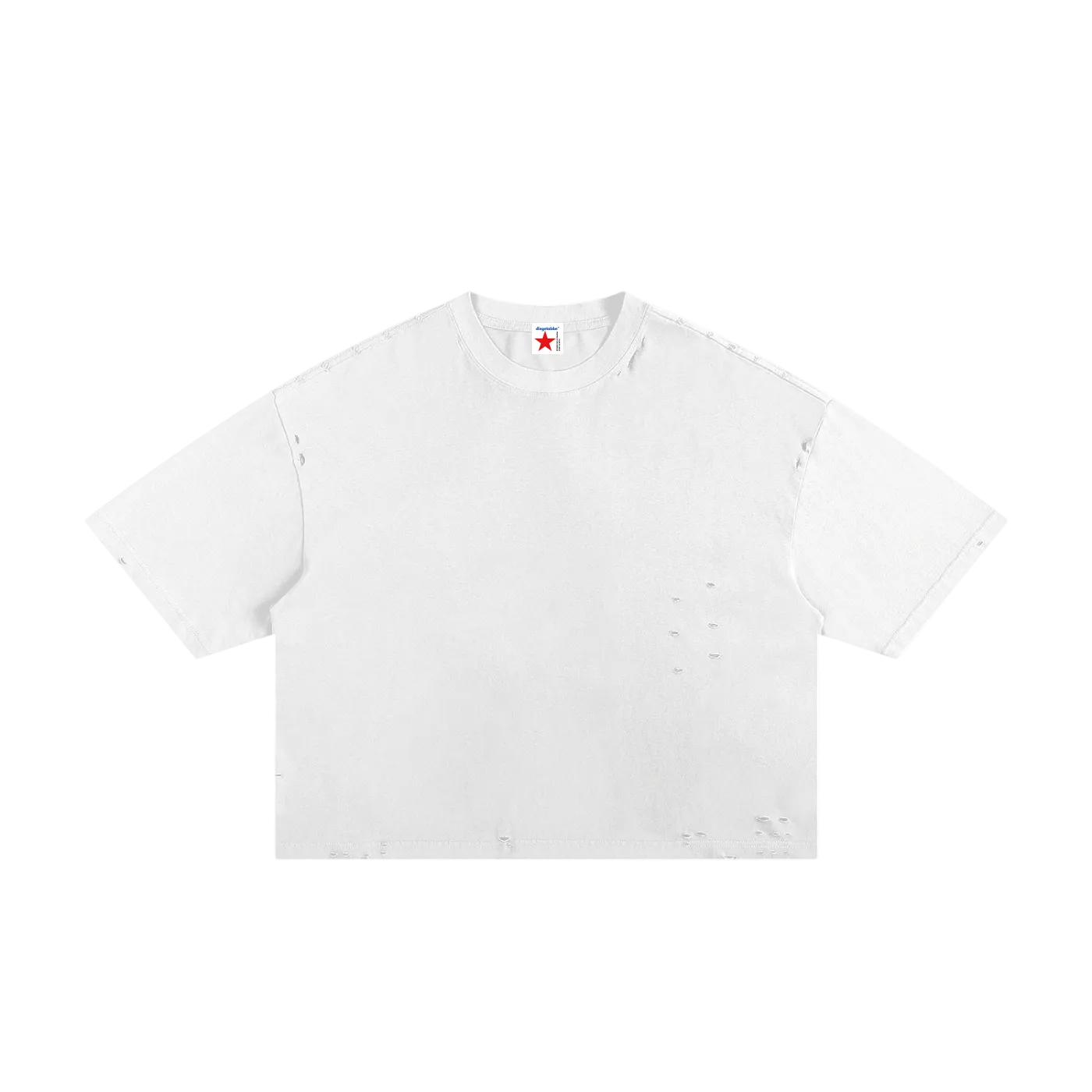Camiseta blanca getabbe vista trasera con busto de Sócrates en negro y texto "Society Rates Only Men's · Alopece, Atenas, 470 a.C.–399 a.C. · Created by diegetabbe ®" en verde, negro y rojo, acabado ripped en cuello, hombro caído, corte holgado unisex, fondo blanco